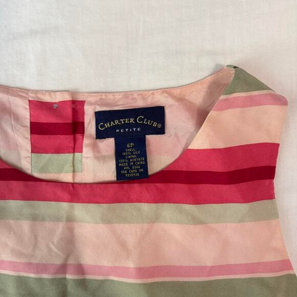 vintage striped silk sleeveless blouse retro preppy coquette top size 6p - Picture 6 of 8